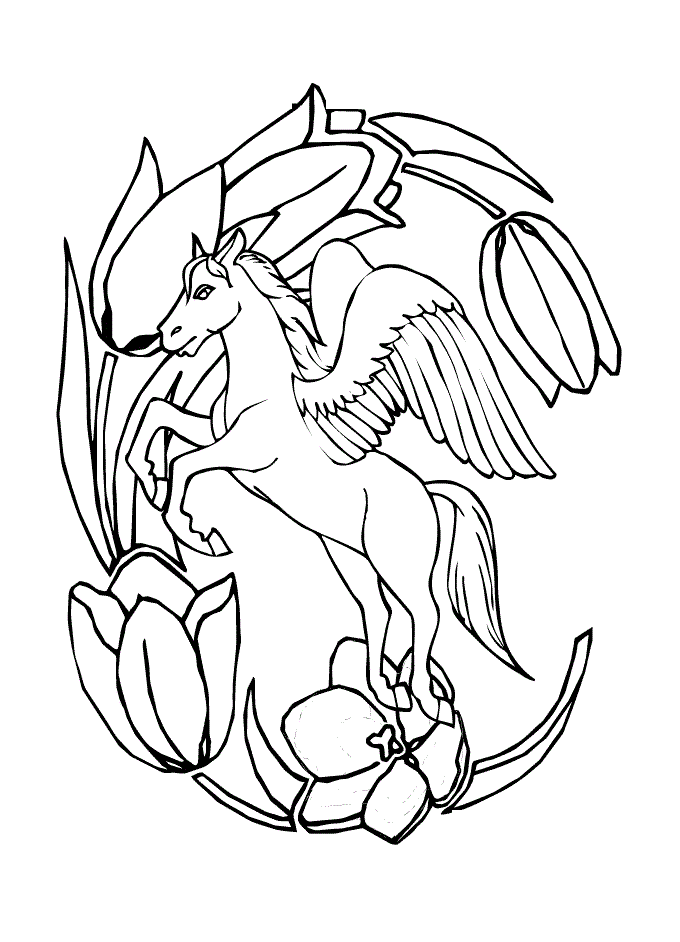 pegasus coloring pages and flowers Coloring4free