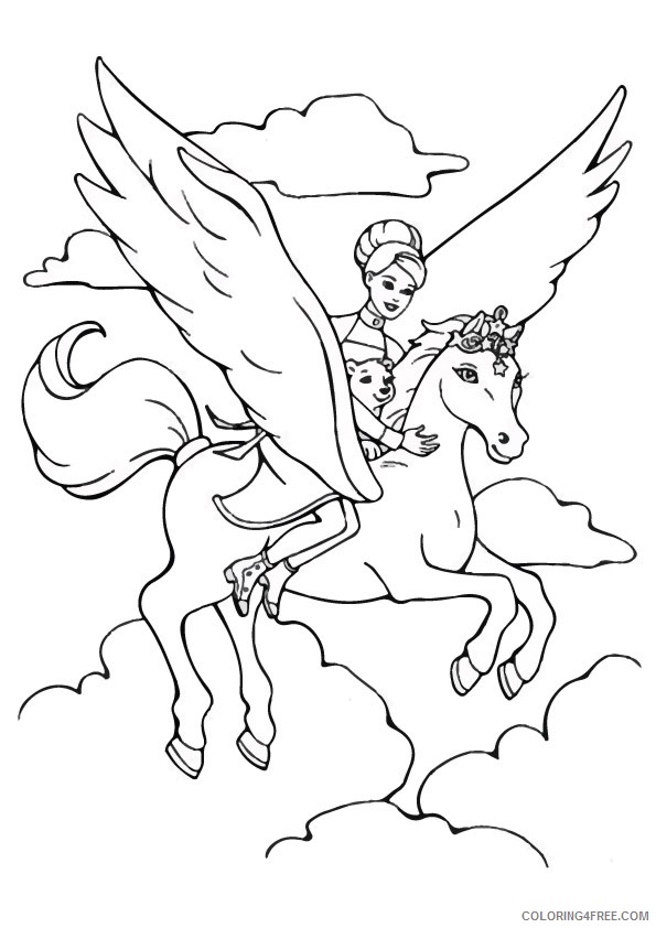 pegasus coloring pages flying with girl Coloring4free