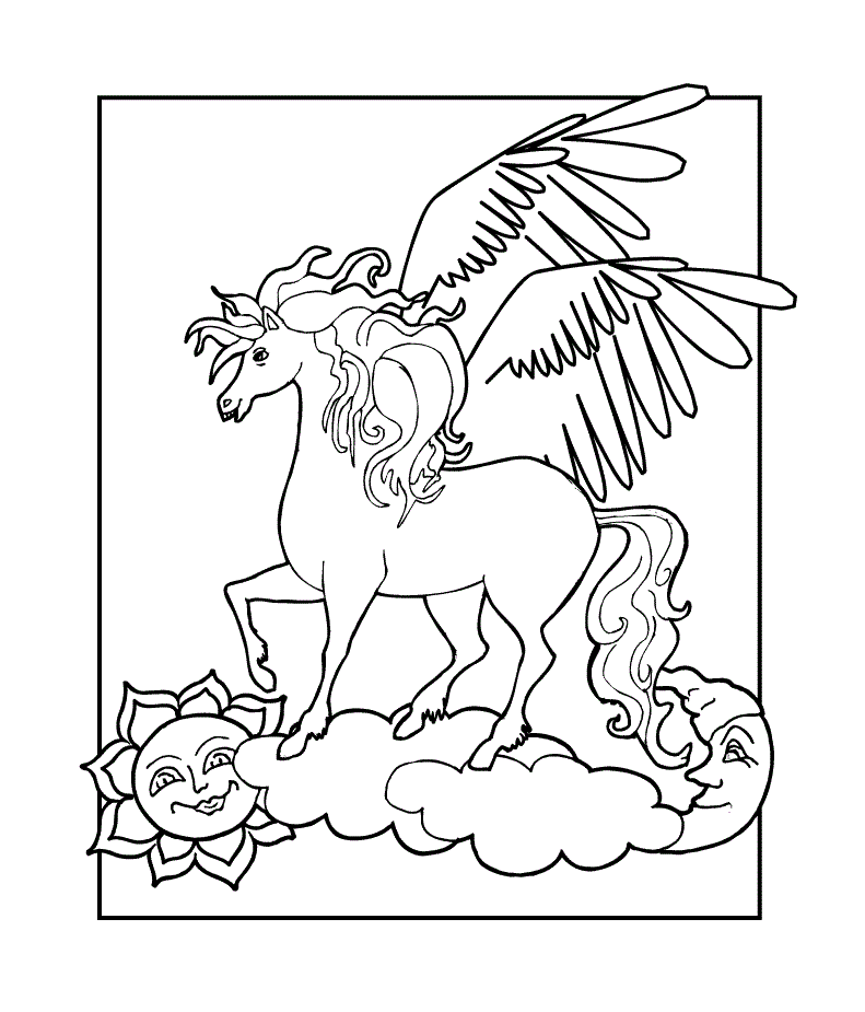 pegasus coloring pages with sun moon and clouds Coloring4free