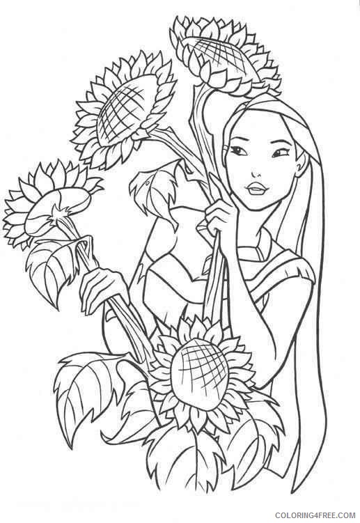 pocahontas coloring pages behind sunflowers Coloring4free