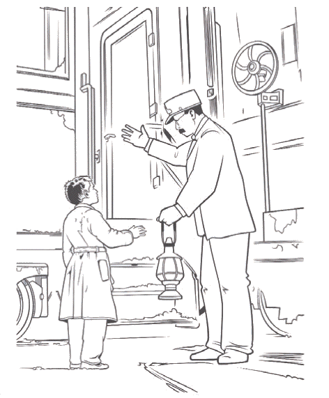 polar express coloring pages the boy and conductor Coloring4free