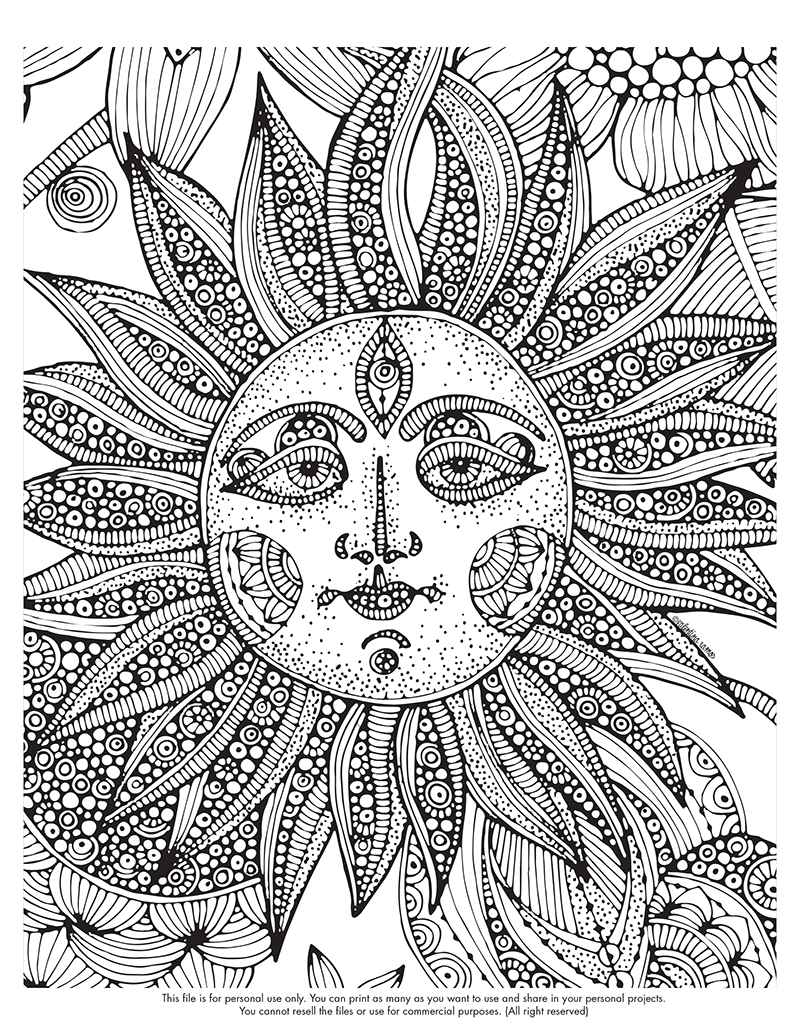 psychedelic coloring pages sun Coloring4free