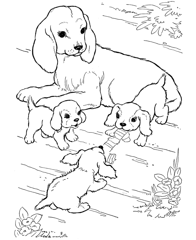 puppies coloring pages and mom Coloring4free