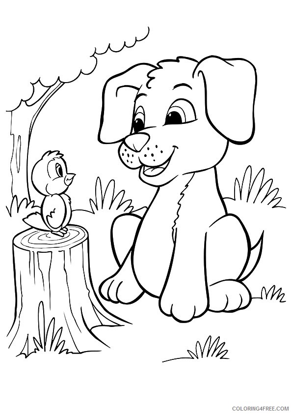 puppies coloring pages with bird Coloring4free