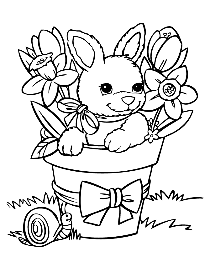 rabbit coloring pages with flowers Coloring4free