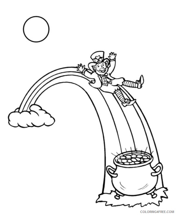 rainbow and pot of gold coloring pages with leprechaun Coloring4free
