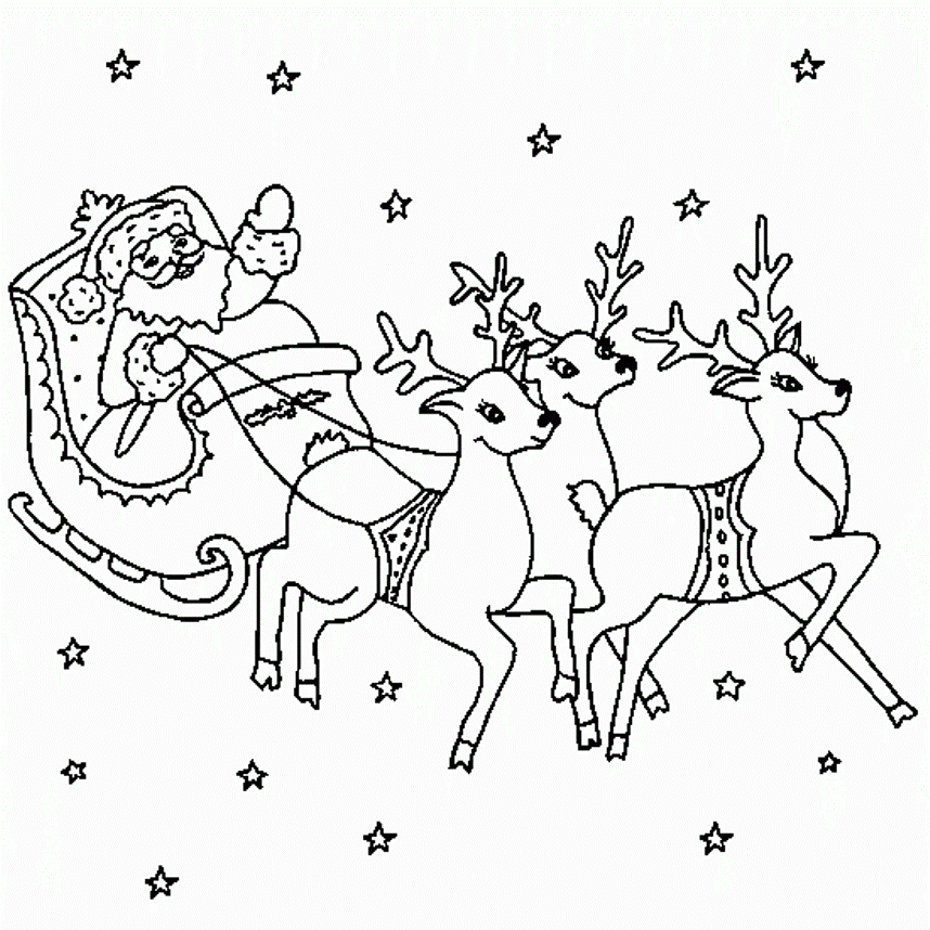 reindeer coloring pages flying with santa Coloring4free