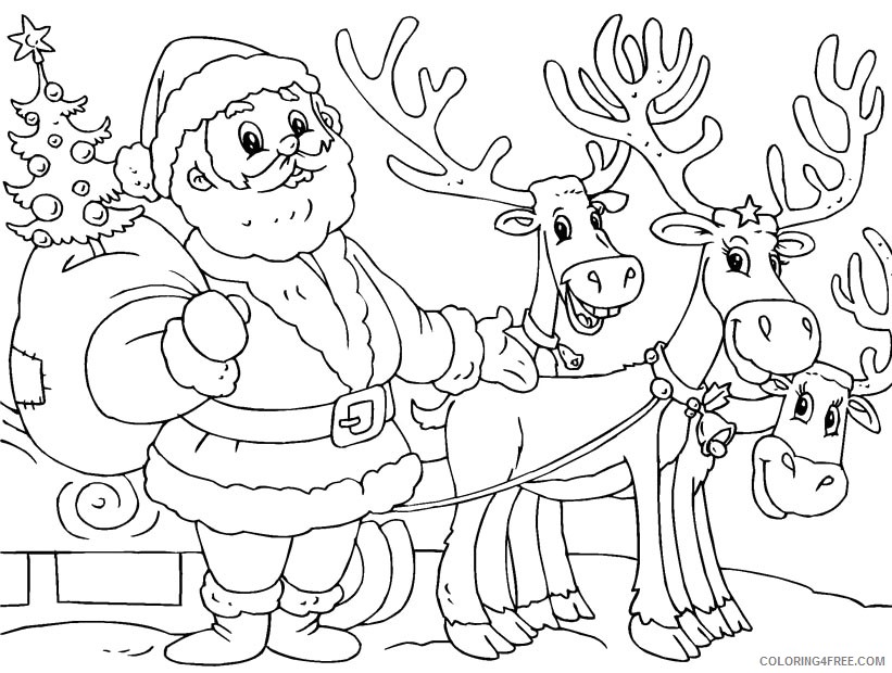 reindeer coloring pages with santa Coloring4free