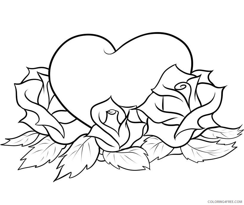 rose coloring pages with heart Coloring4free