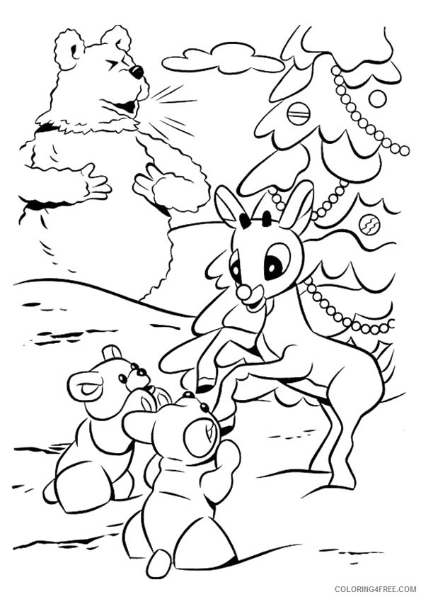 rudolph the red nosed reindeer coloring pages playing in snow Coloring4free