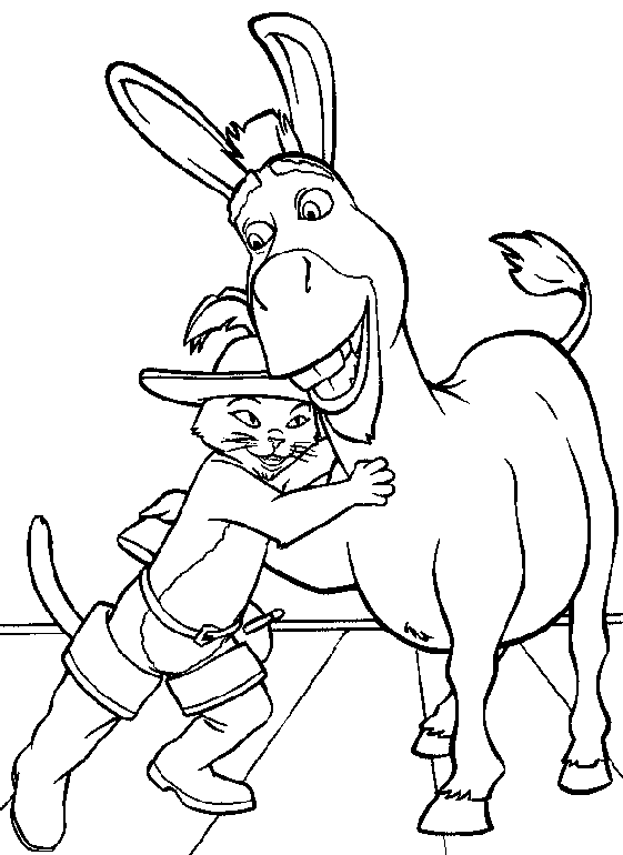 shrek coloring pages puss in boots and donkey Coloring4free
