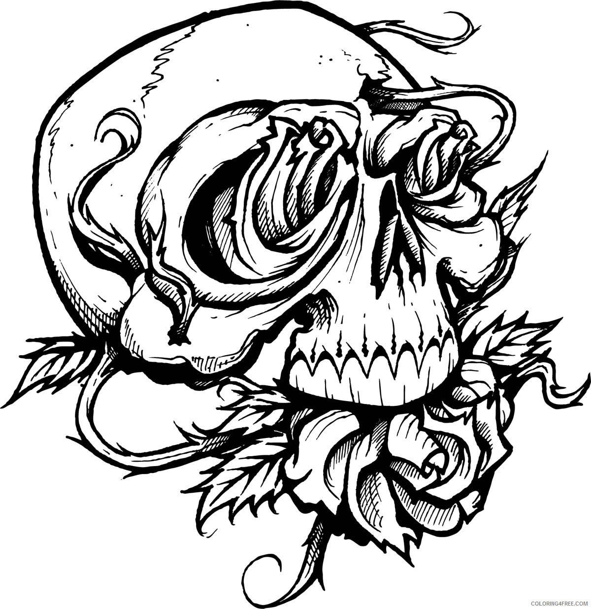 skull coloring pages with roses Coloring4free