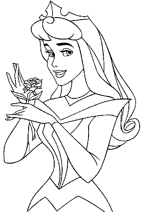 sleeping beauty coloring pages aurora holding rose Coloring4free