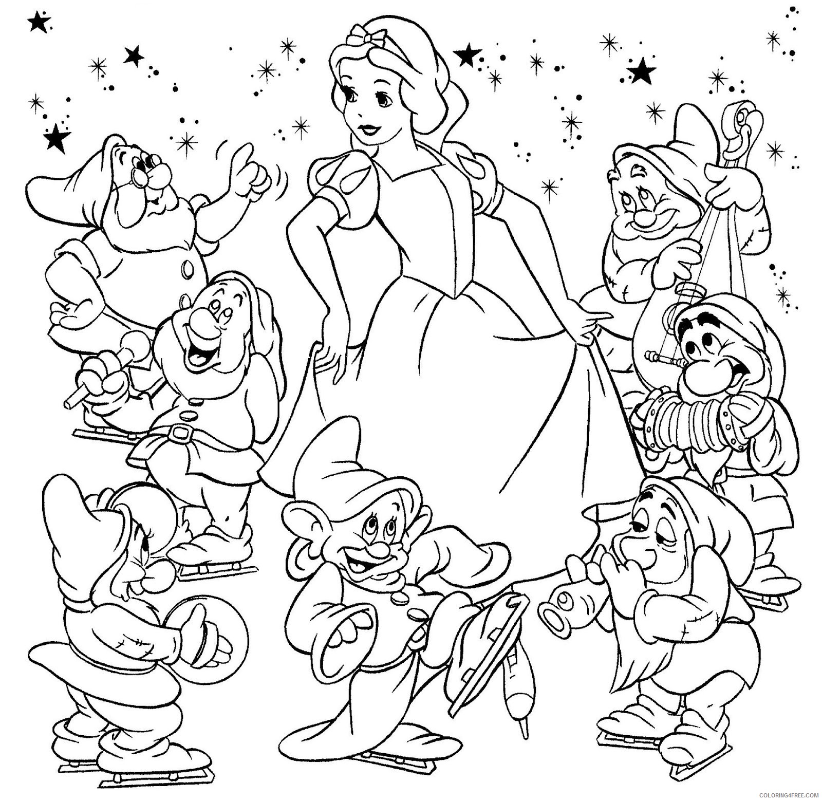snow white coloring pages and the dwarfs Coloring4free