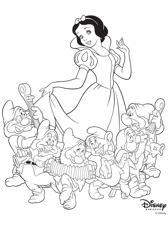snow white coloring pages and the seven dwarfs Coloring4free