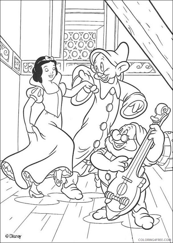 snow white coloring pages dancing with dwarfs Coloring4free