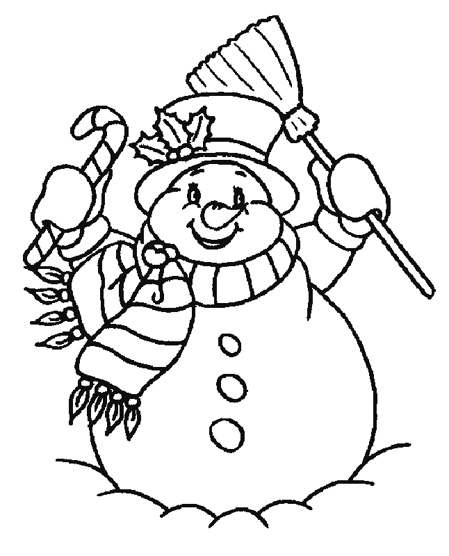 snowman coloring pages holding candy cane Coloring4free
