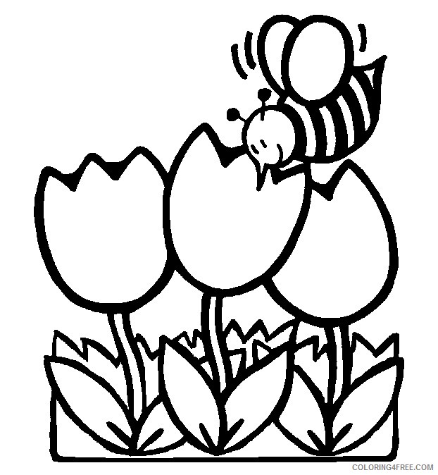 spring coloring pages bee and flowers Coloring4free