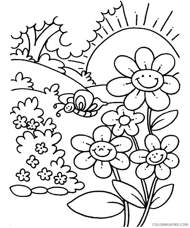 spring coloring pages butterfly flower sunshine Coloring4free