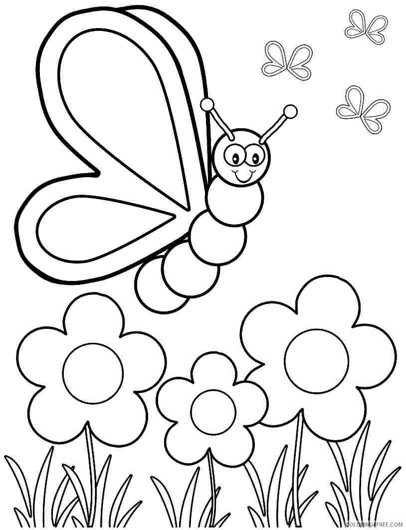 spring coloring pages butterfly flowers Coloring4free