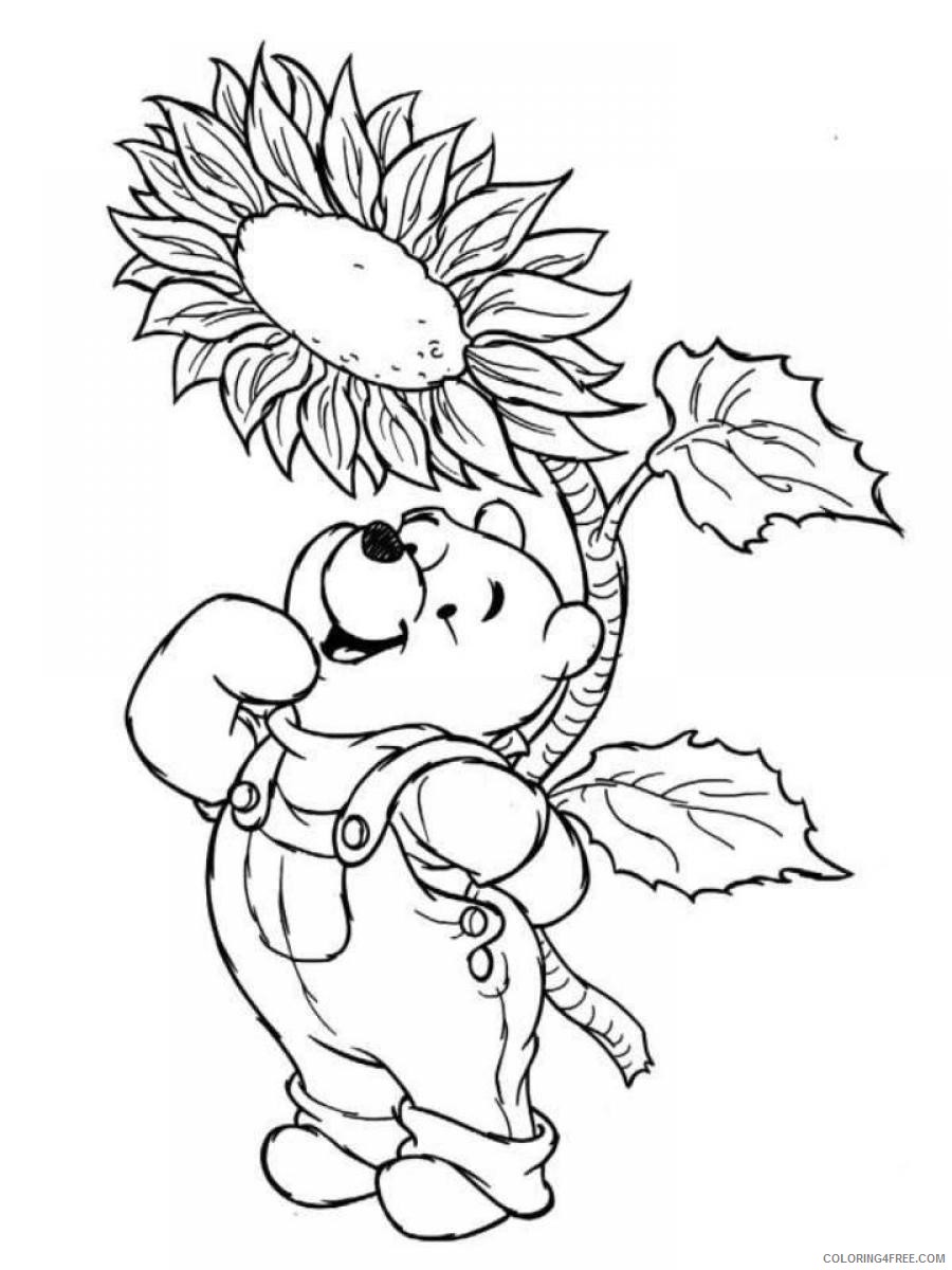 spring coloring pages pooh and sunflower Coloring4free