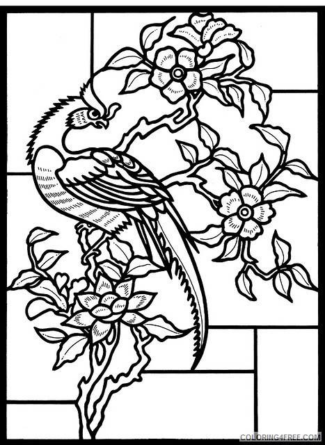 stained glass coloring pages bird on tree Coloring4free