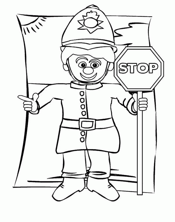 stop sign coloring pages with police Coloring4free