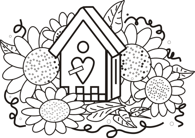 sunflower coloring pages with a house Coloring4free
