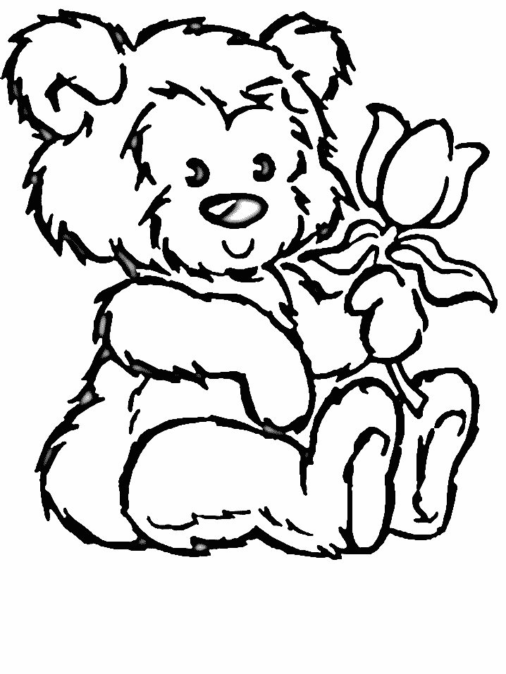 teddy bear with flower coloring pages Coloring4free
