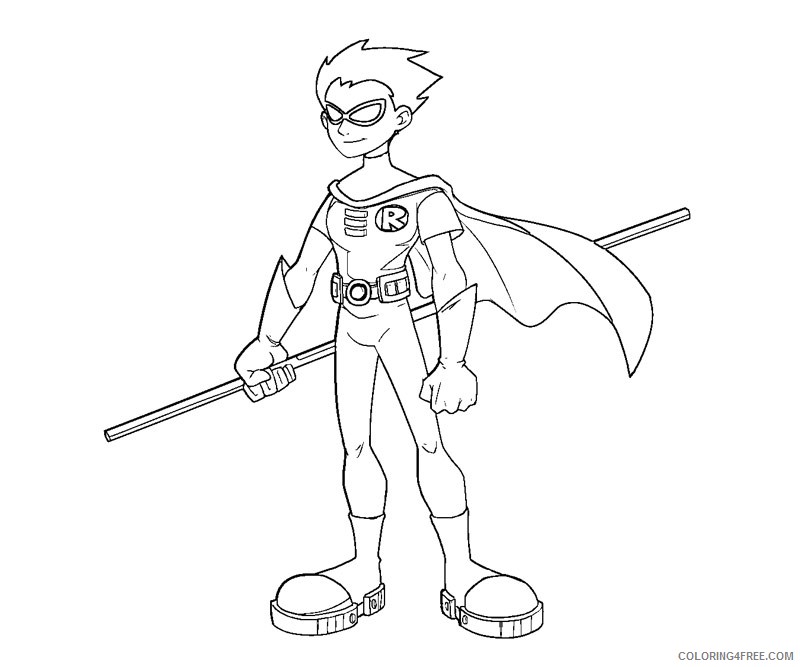 teen titans coloring pages robin holding stick Coloring4free