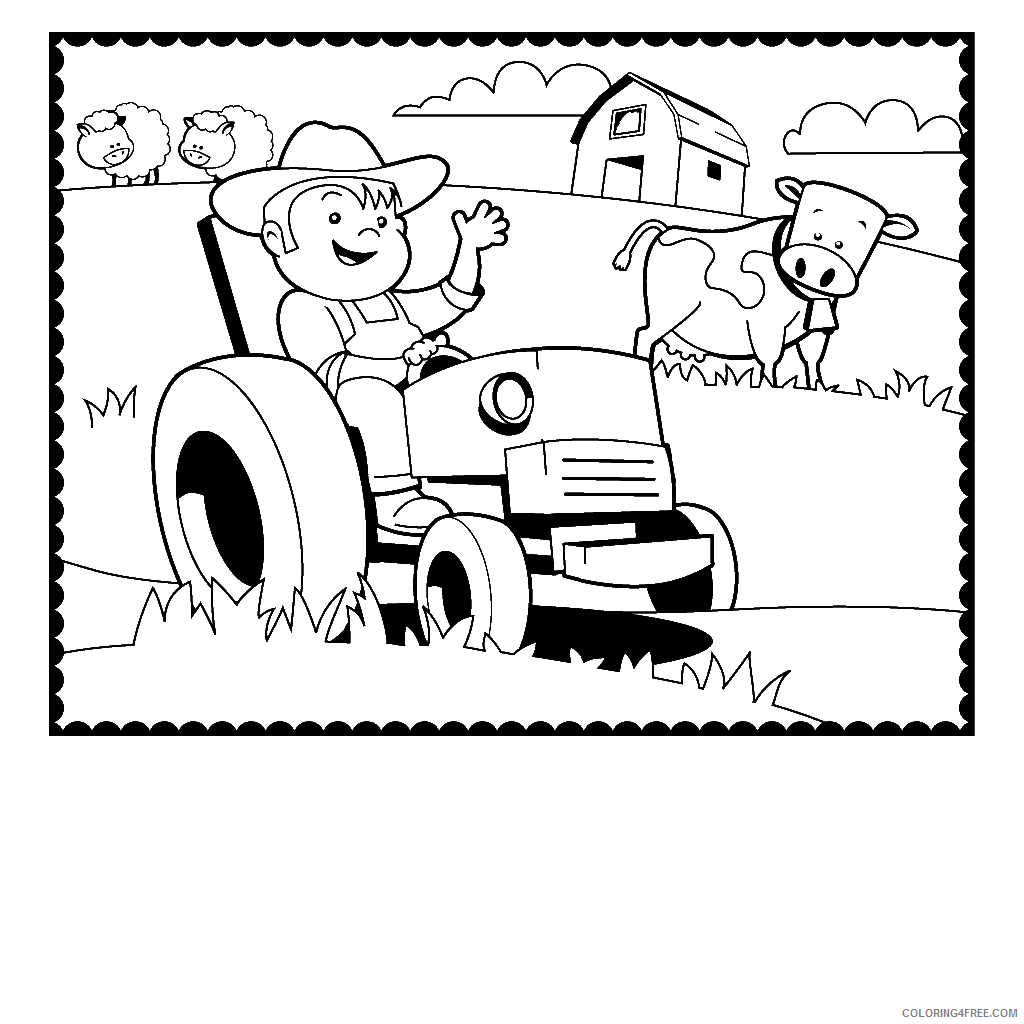 tractor coloring pages farmer cow Coloring4free