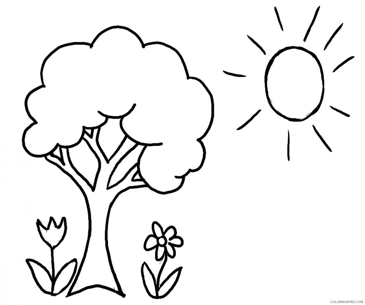 tree coloring pages sun and flowers Coloring4free