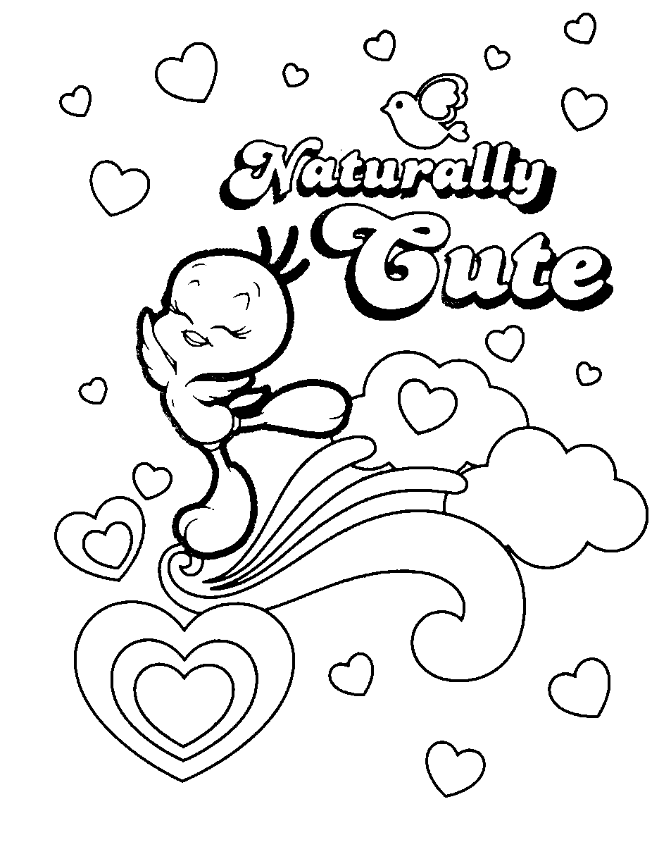 tweety bird coloring pages cute love hearts Coloring4free
