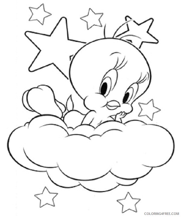 tweety bird coloring pages on clouds with stars Coloring4free