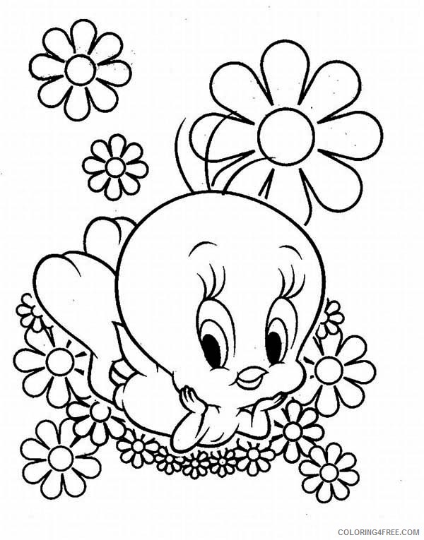 tweety bird coloring pages with flowers Coloring4free