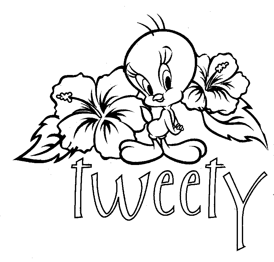 tweety bird coloring pages with hibiscus flower Coloring4free