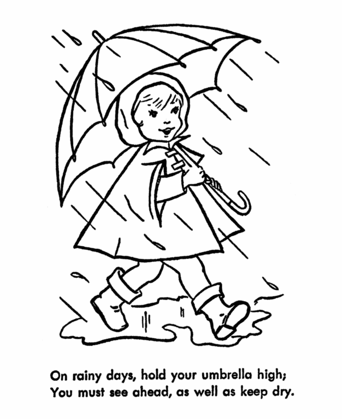 umbrella coloring pages girl in rain Coloring4free