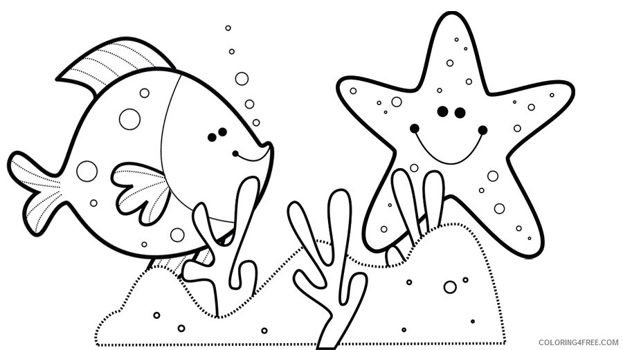 under the sea coloring pages fish coral starfish Coloring4free