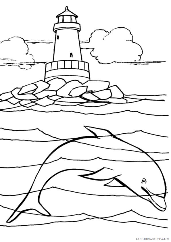 under the sea coloring pages lighthouse and dolphin Coloring4free