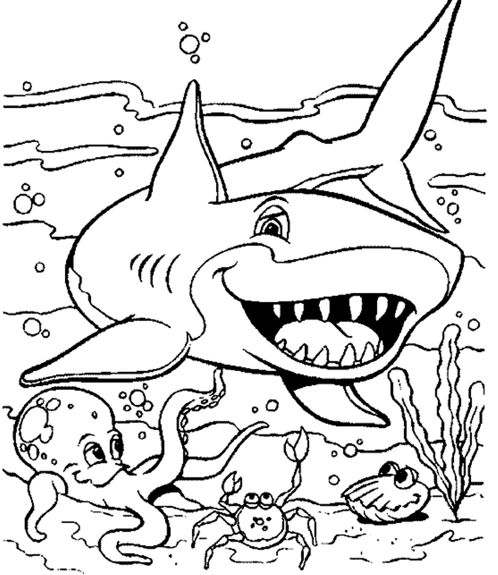 under the sea coloring pages shark octopus crab Coloring4free