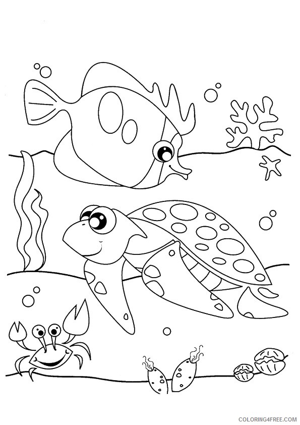 under the sea coloring pages turtle fish crab Coloring4free