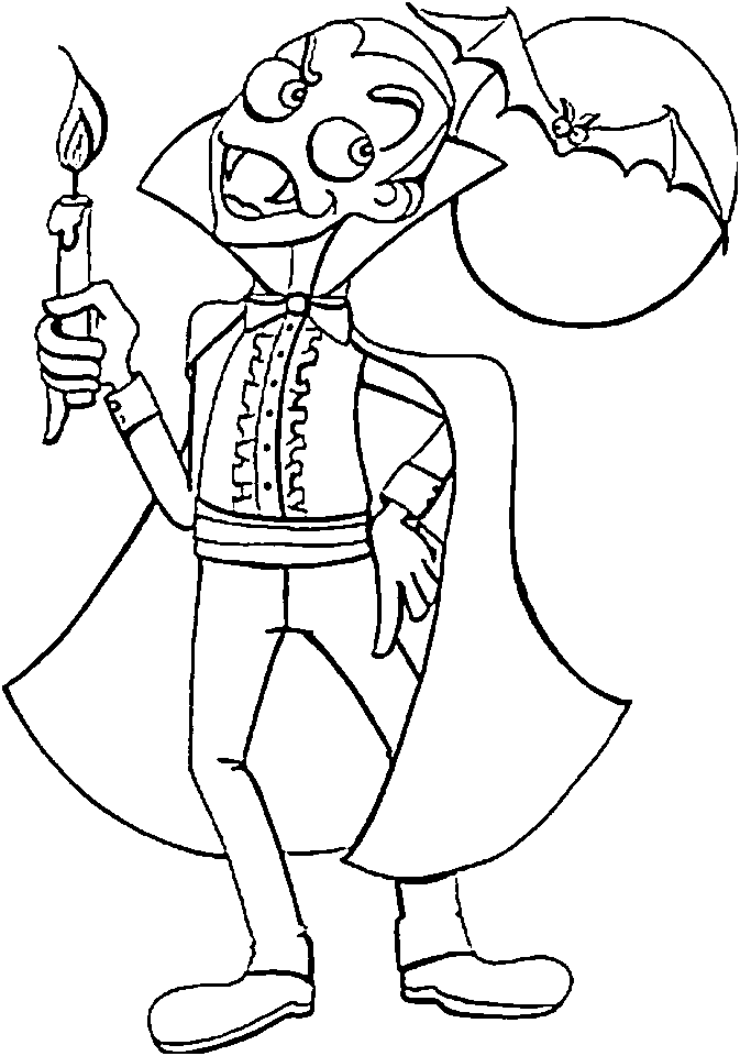 vampire coloring pages with bat and moon Coloring4free