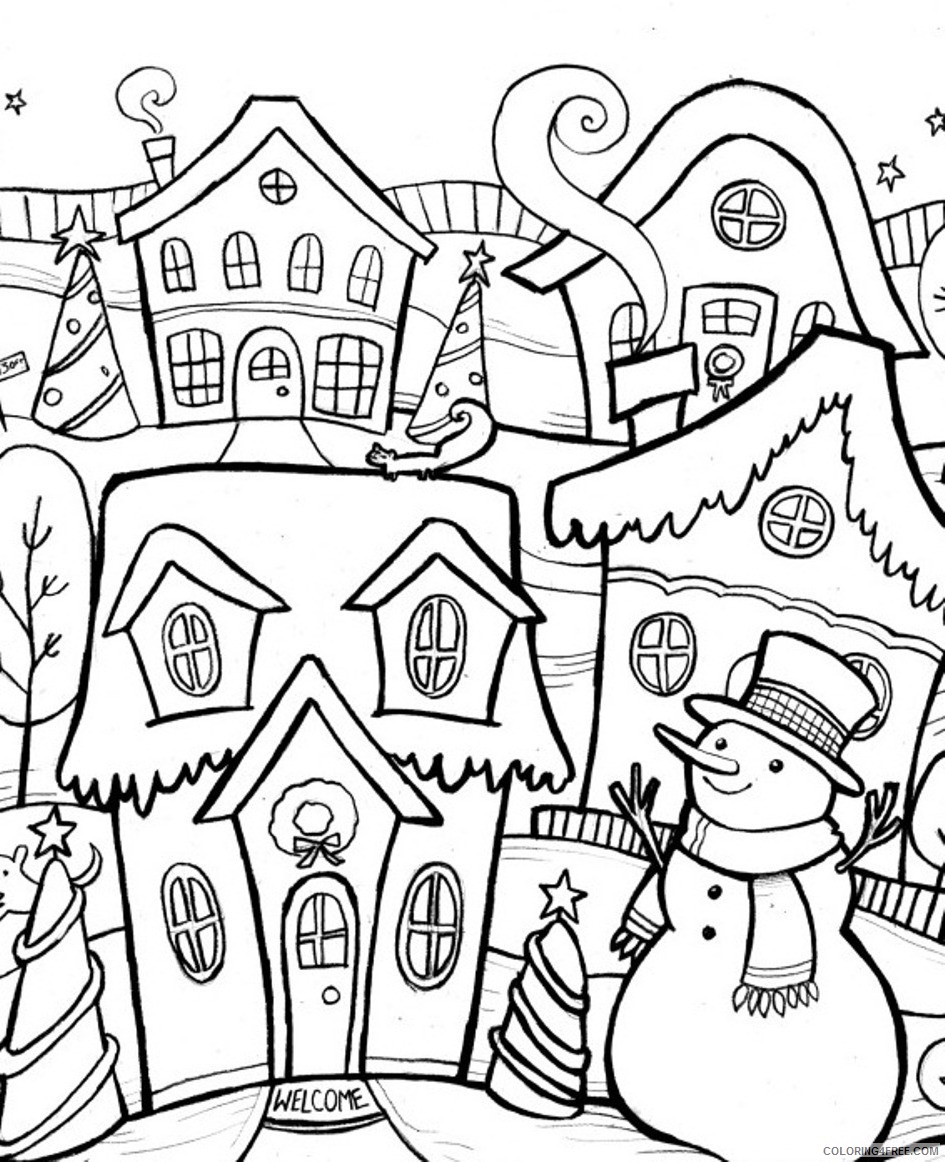 village in winter coloring pages Coloring4free