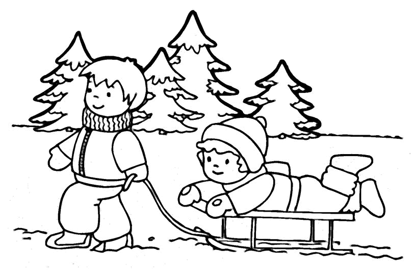 winter coloring pages kids playing together Coloring4free