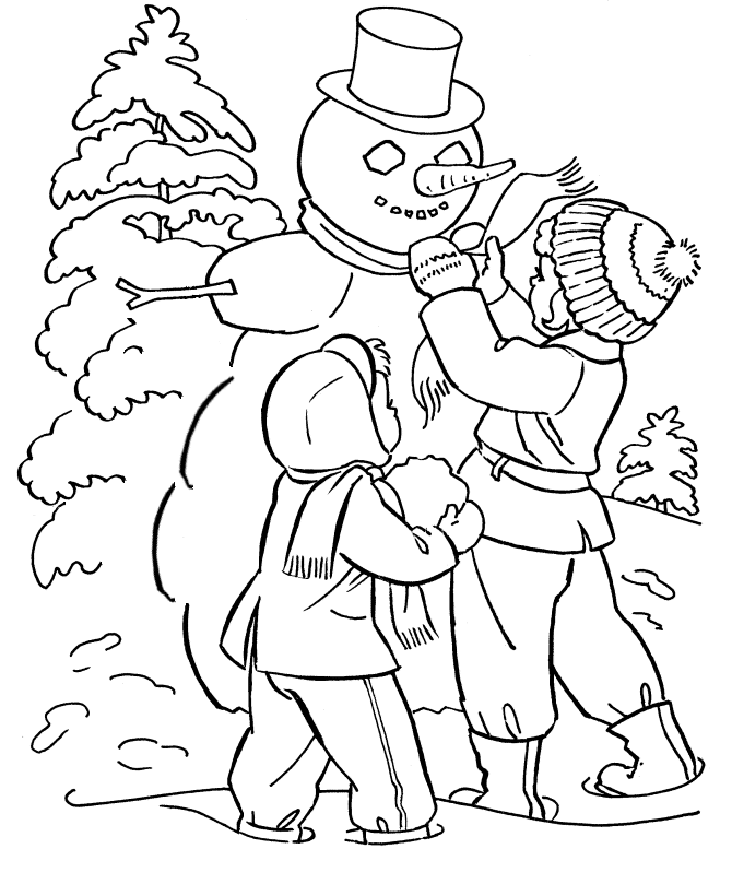 winter coloring pages making snowman Coloring4free