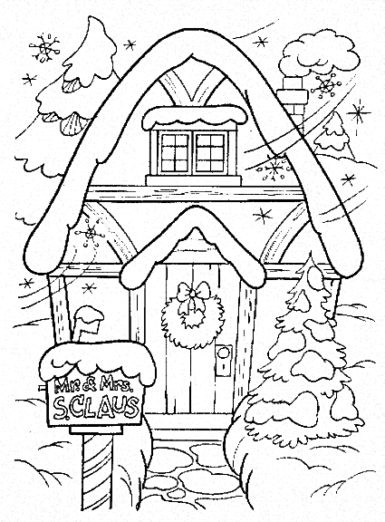winter coloring pages santa clauss house Coloring4free