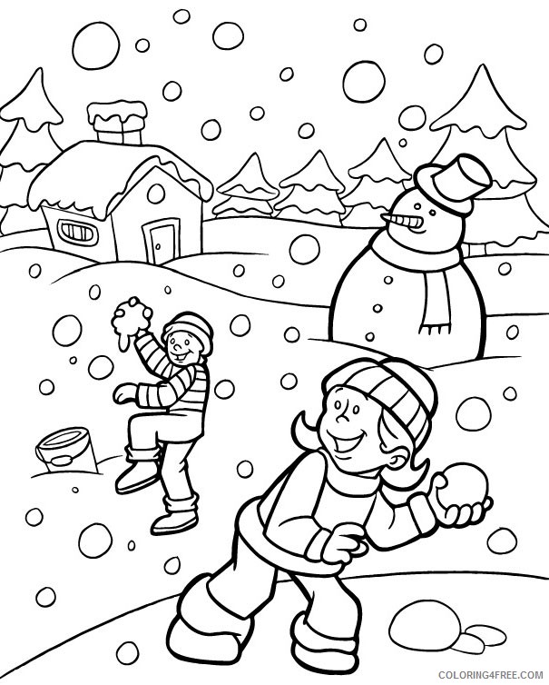 winter coloring pages snowball fight Coloring4free