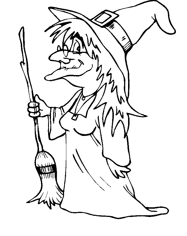witch coloring pages and her broomstick Coloring4free