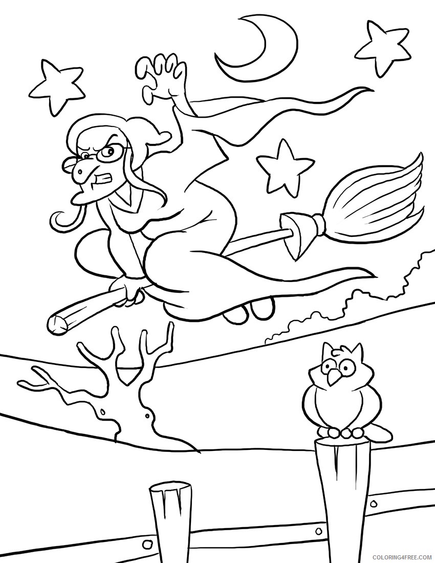 witch coloring pages flying on broom Coloring4free