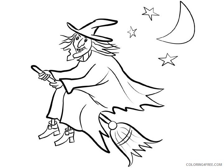 witch coloring pages flying on broomstick Coloring4free